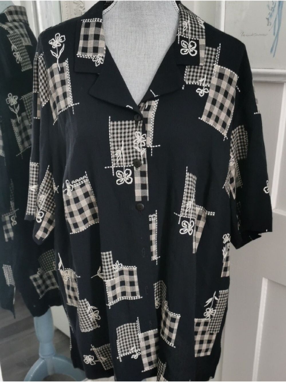 Womens Vintage Addition Elle  Patchwork Floral ButtonDown Blouse Size 18W
